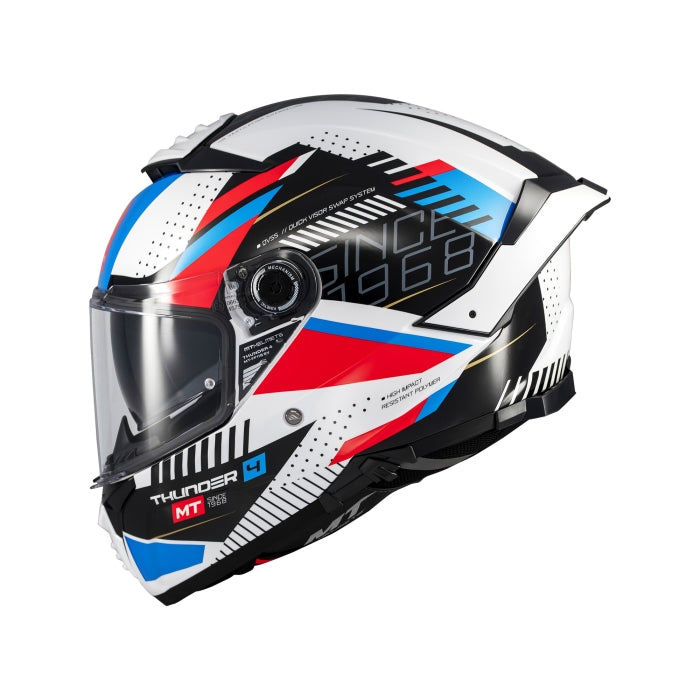 MT Helmets Thunder 4 SV Lumin A7 Gloss White / Blue / Red - FREE UK Delivery, FREE 365 Day Returns | Moto Central