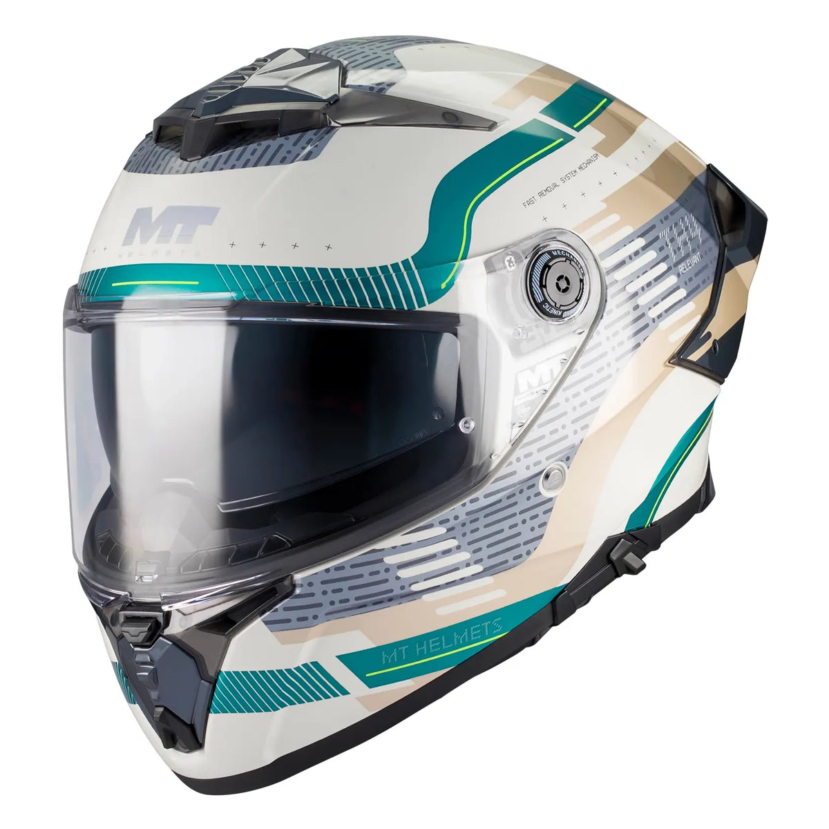 MT Helmets Thunder 4 R Relevant C6 Gloss Grey / Green, front three-quarter view