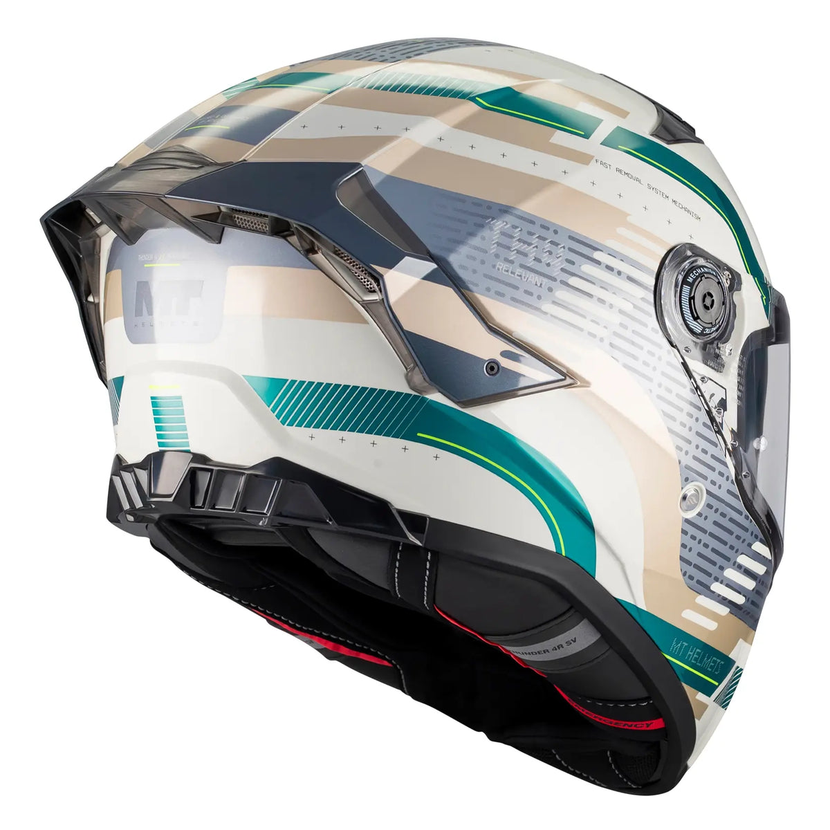 MT Helmets Thunder 4 R Relevant C6 Gloss Grey / Green, rear three-quarter view
