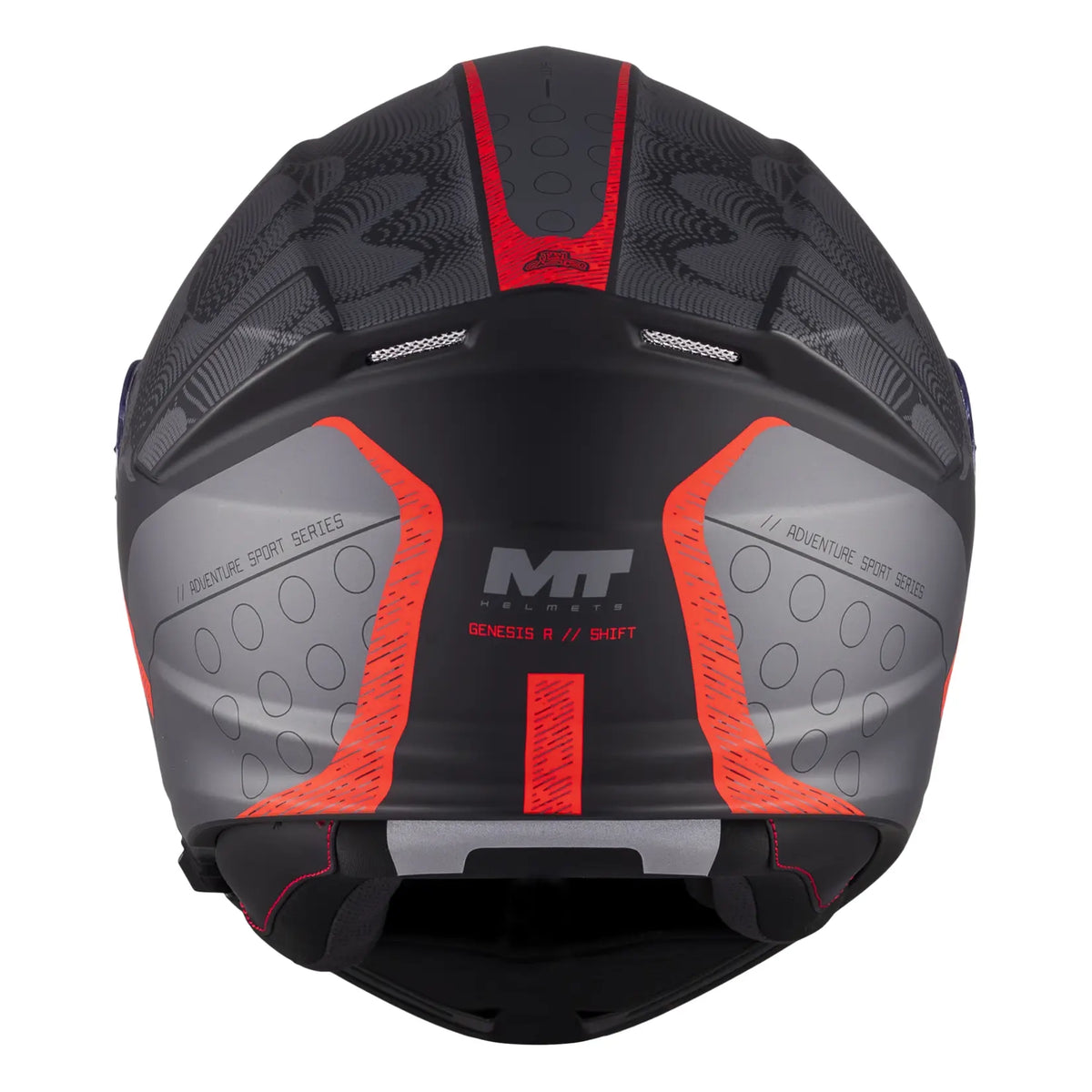 MT Helmets Genesis R Shift B15 Matt Black / Red modular motorcycle helmet, rear view