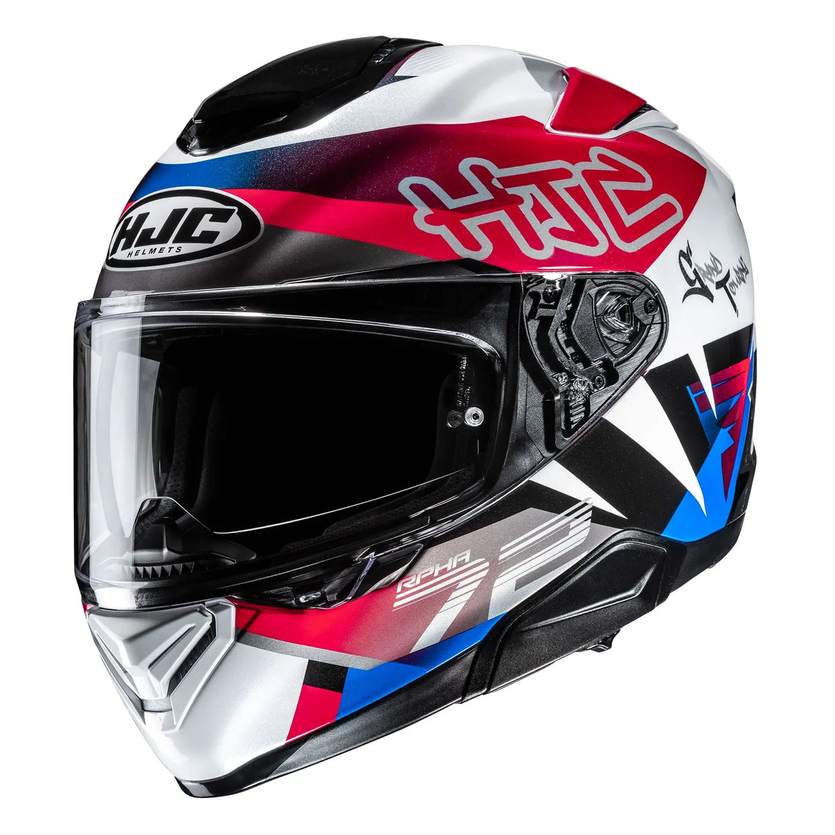HJC RPHA 72 Goldy MC21 White / Blue / Red, full-face motorcycle helmet product view on white background