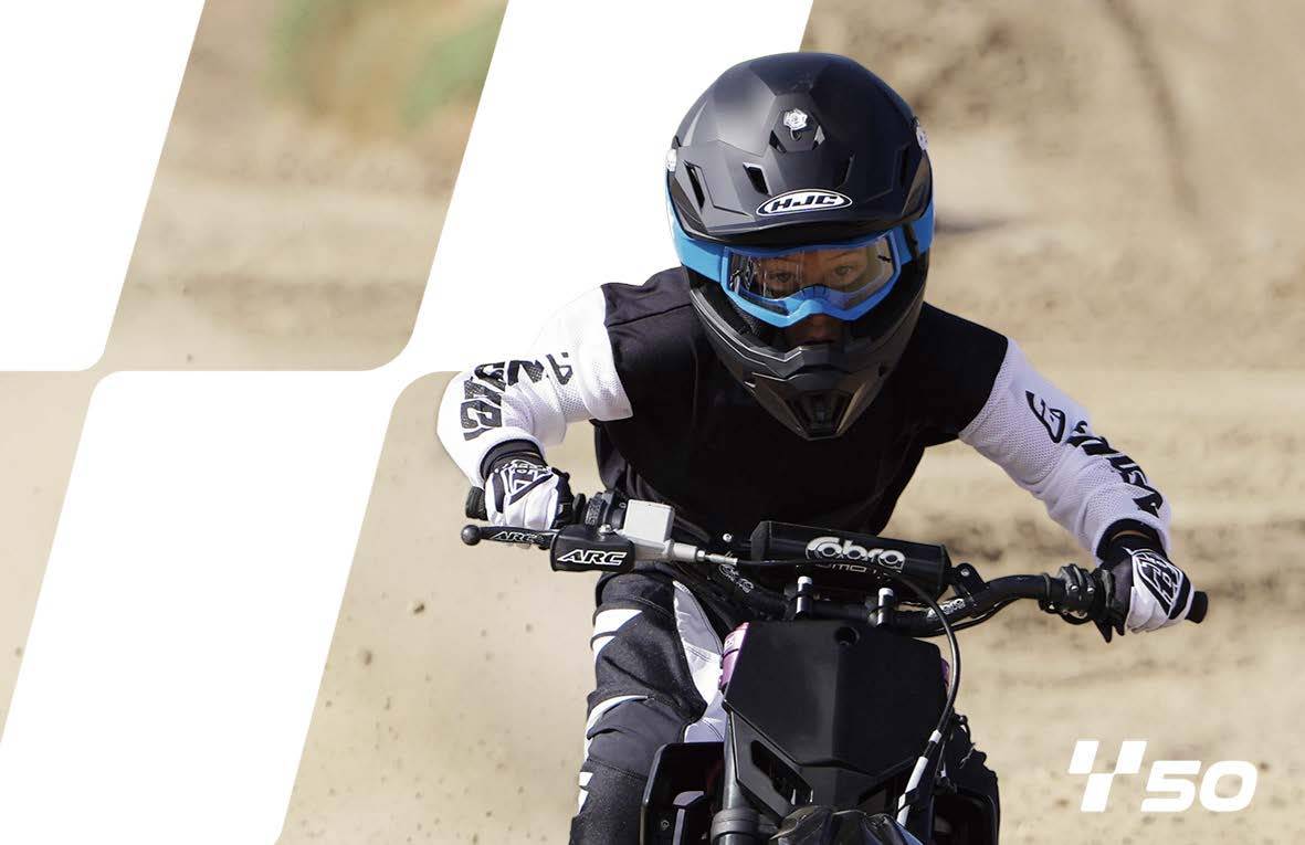 Young rider wearing the HJC Y50 Kids off-road helmet