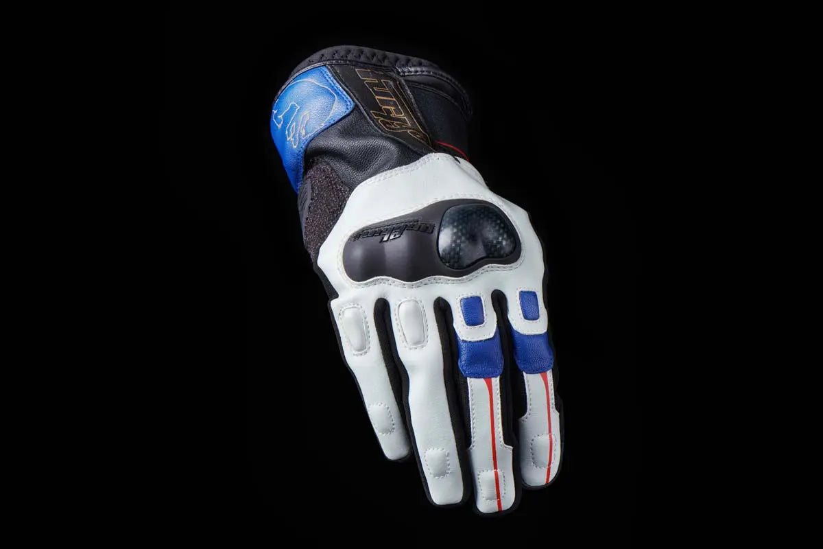 Furygan Cordoba Leather Gloves Blue / Pearl / Red FREE UK Delivery, FREE 365 Day Returns | Moto Central
