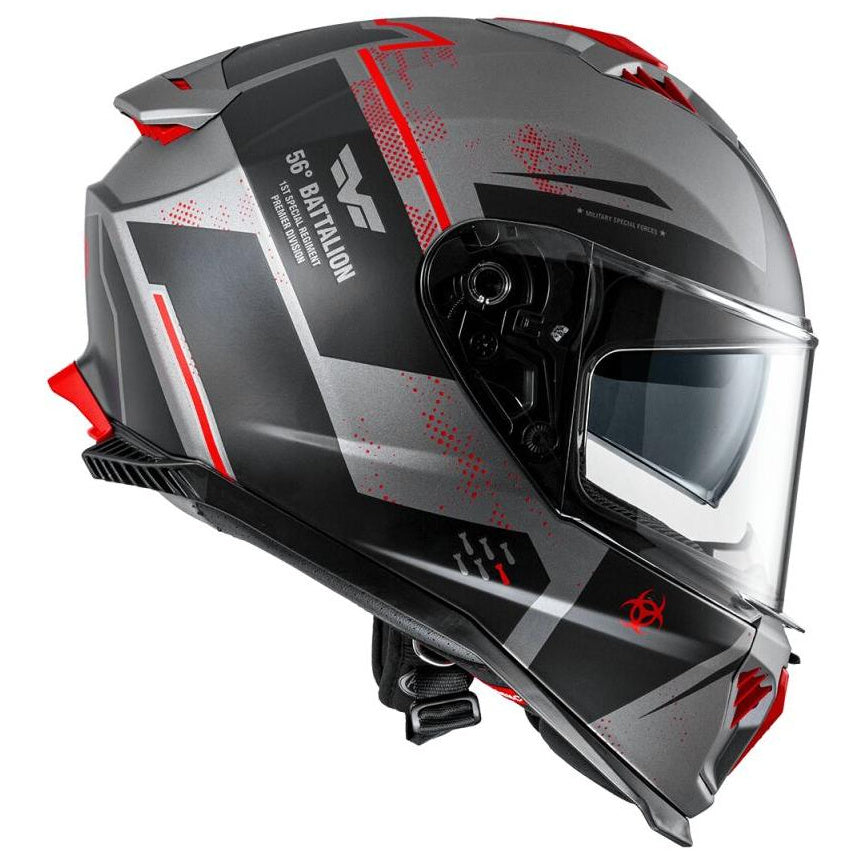 Premier Typhoon BA 17BM Matt Grey / Black / Red full-face motorcycle helmet, left-side view