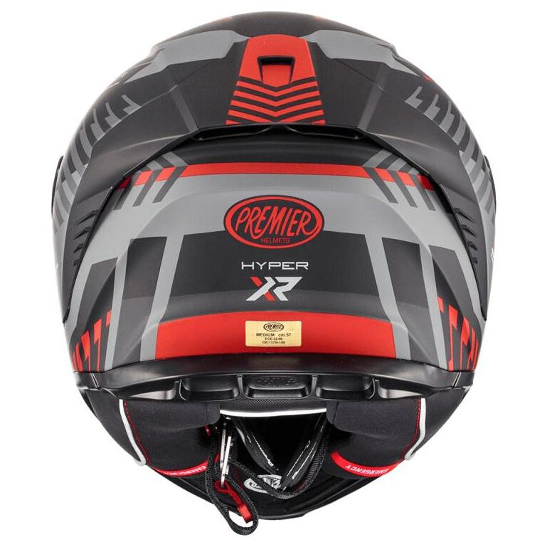 Premier Hyper XR 92 Matt Black / Grey / Red full-face motorcycle helmet, rear three-quarter view