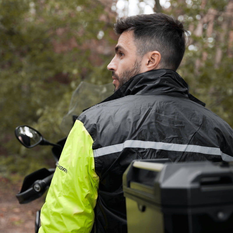 Rebelhorn Rain Two-Piece Waterproof Over Suit Black / Fluo Yellow FREE UK Delivery, FREE 365 Day Returns | Moto Central