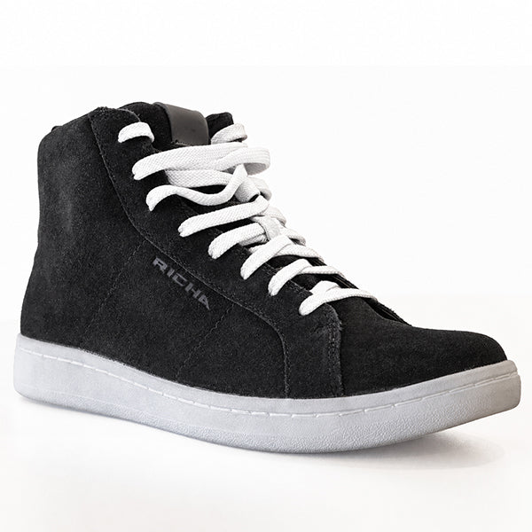 Richa Lewis Waterproof Sneakers Black, single sneaker with white laces