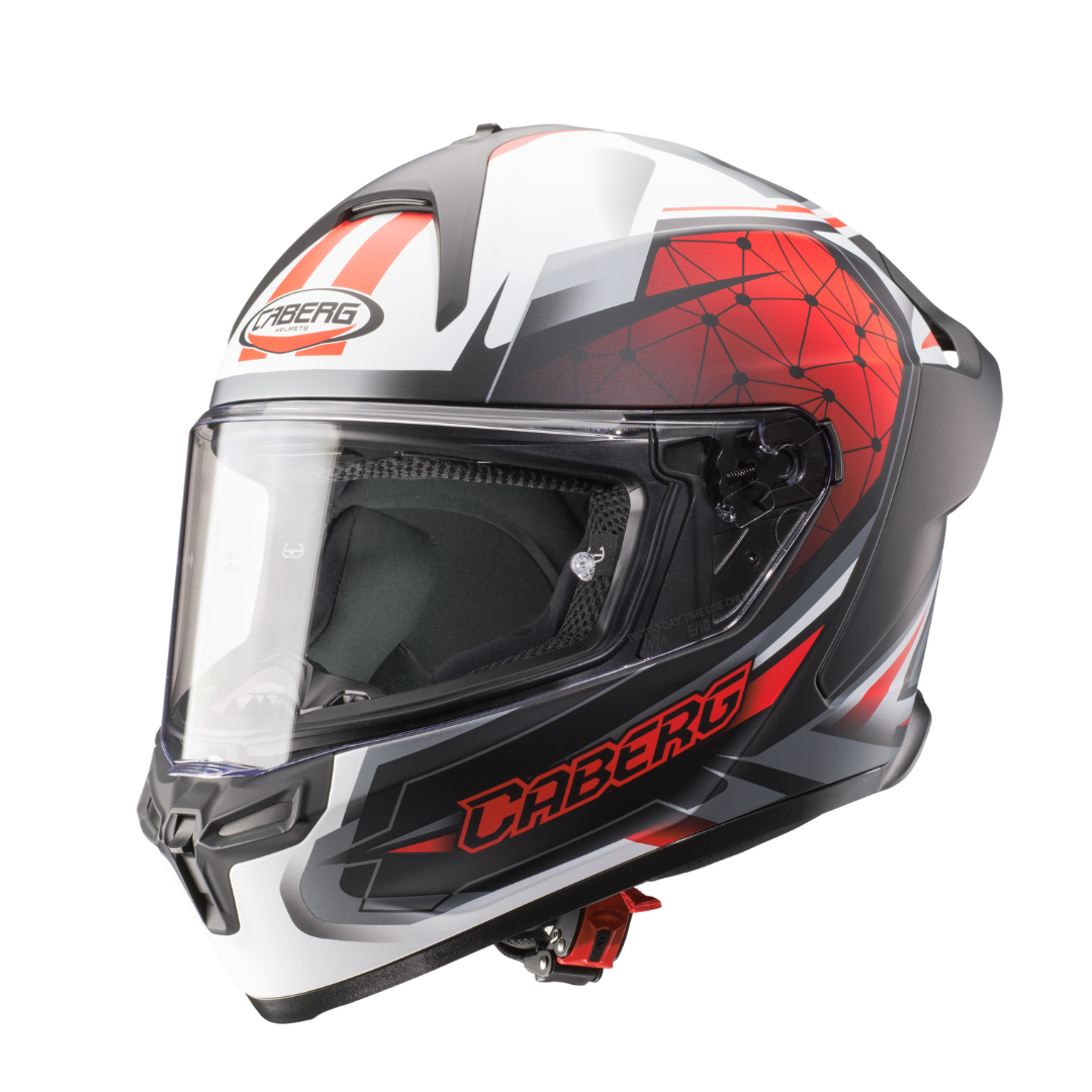 Caberg Roxter Kiso Matt Black, Red and White helmet – front three-quarter view