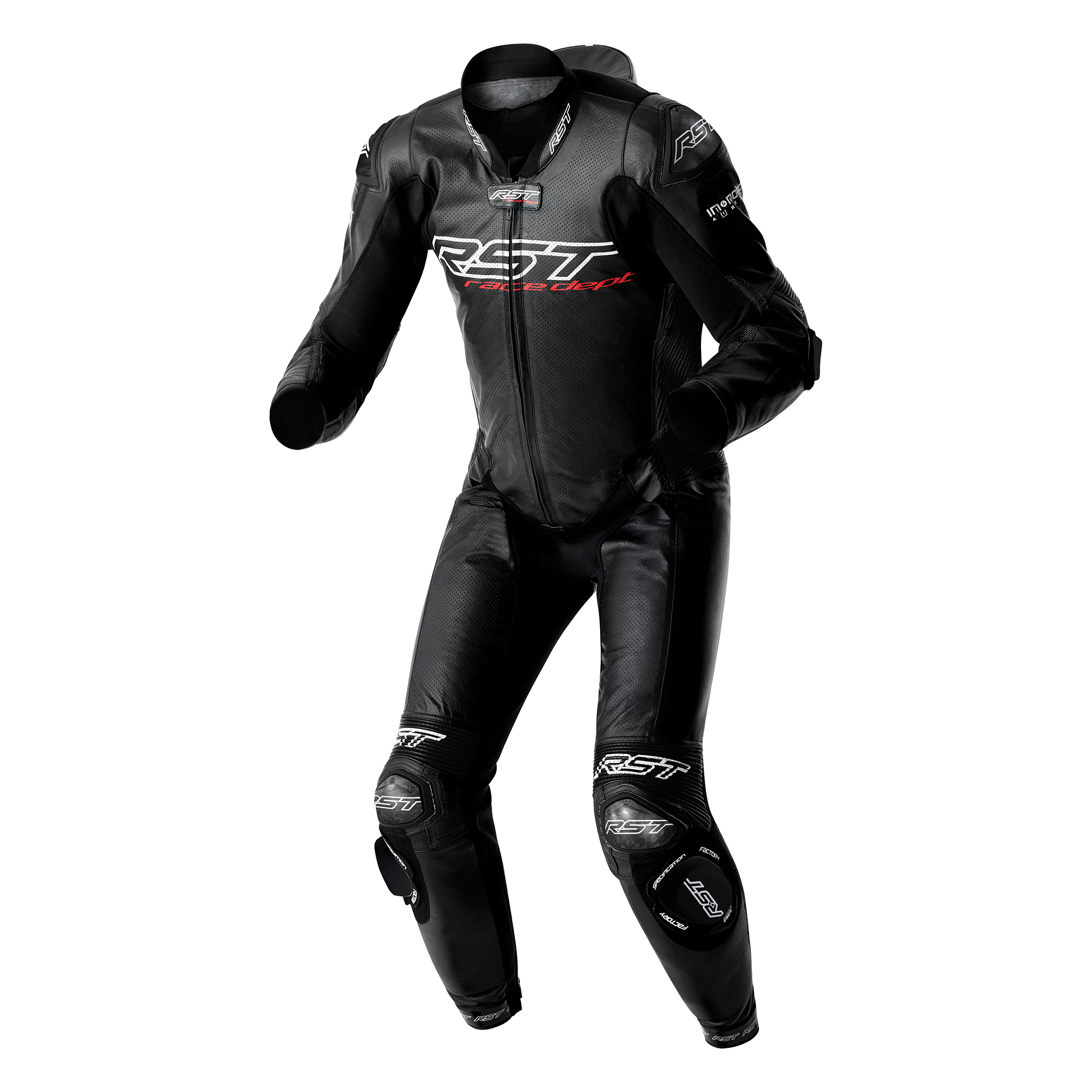 RST Race Dept V4.2 D3O Airbag One Piece Leather Suit Black - FREE UK Shipping, FREE 365 Day Returns | Moto Central