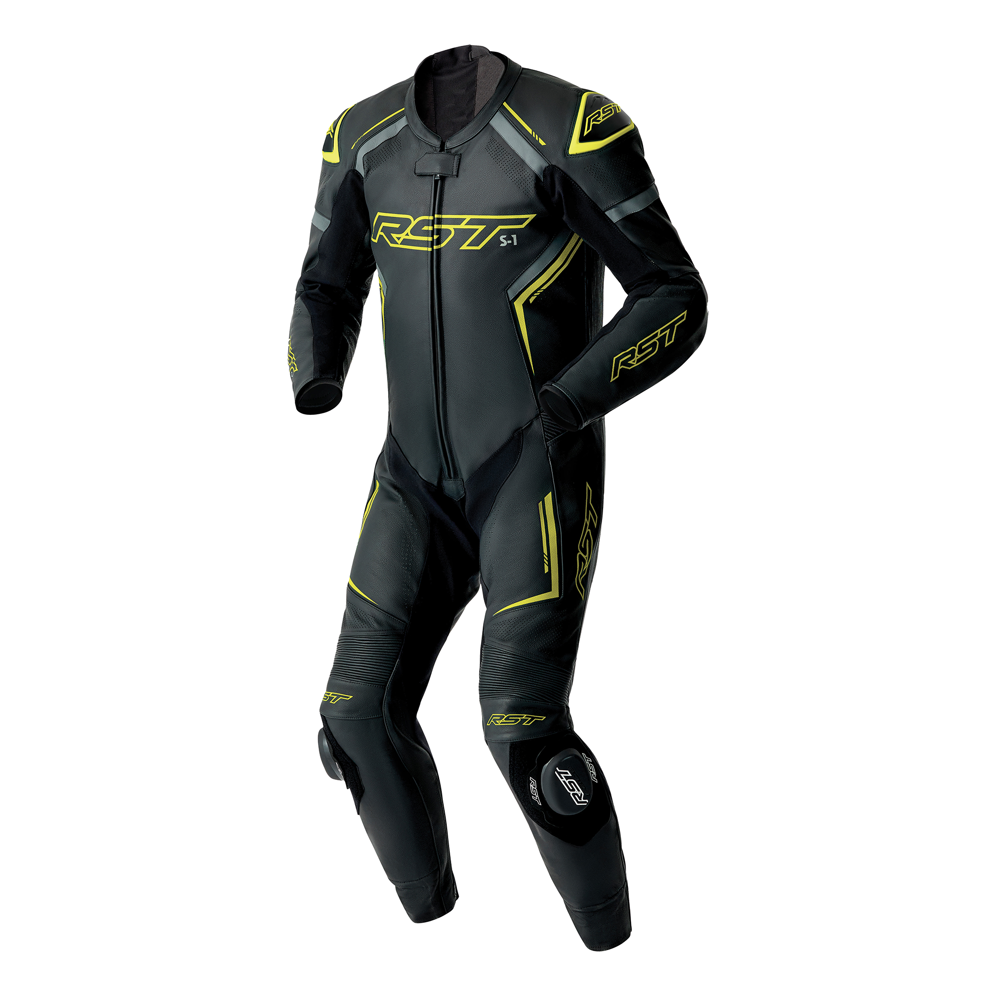 RST S1 D3O One Piece Leather Suit Black / Grey / Fluo Yellow - FREE UK Shipping, FREE 365 Day Returns | Moto Central