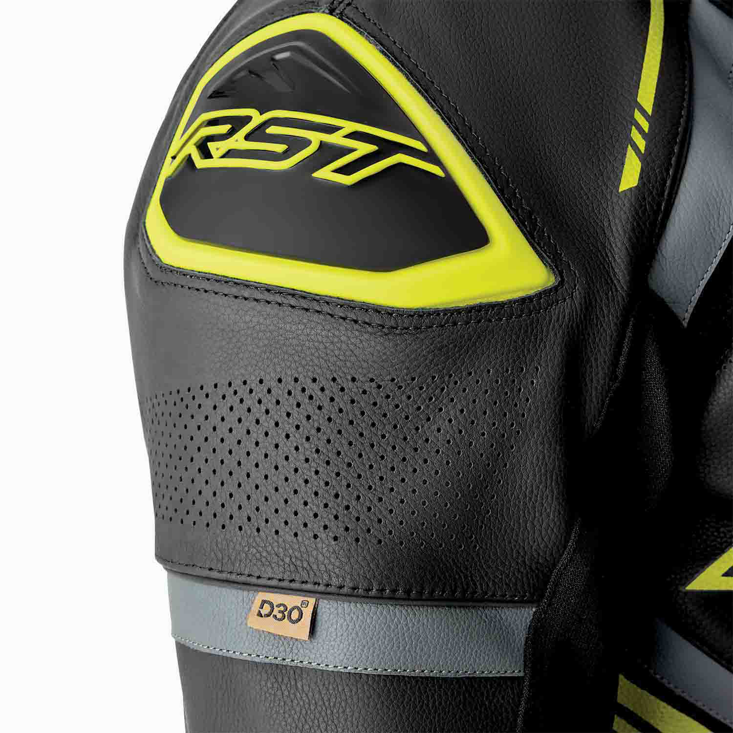 RST S1 D3O One Piece Leather Suit Black / Grey / Fluo Yellow - FREE UK Shipping, FREE 365 Day Returns | Moto Central