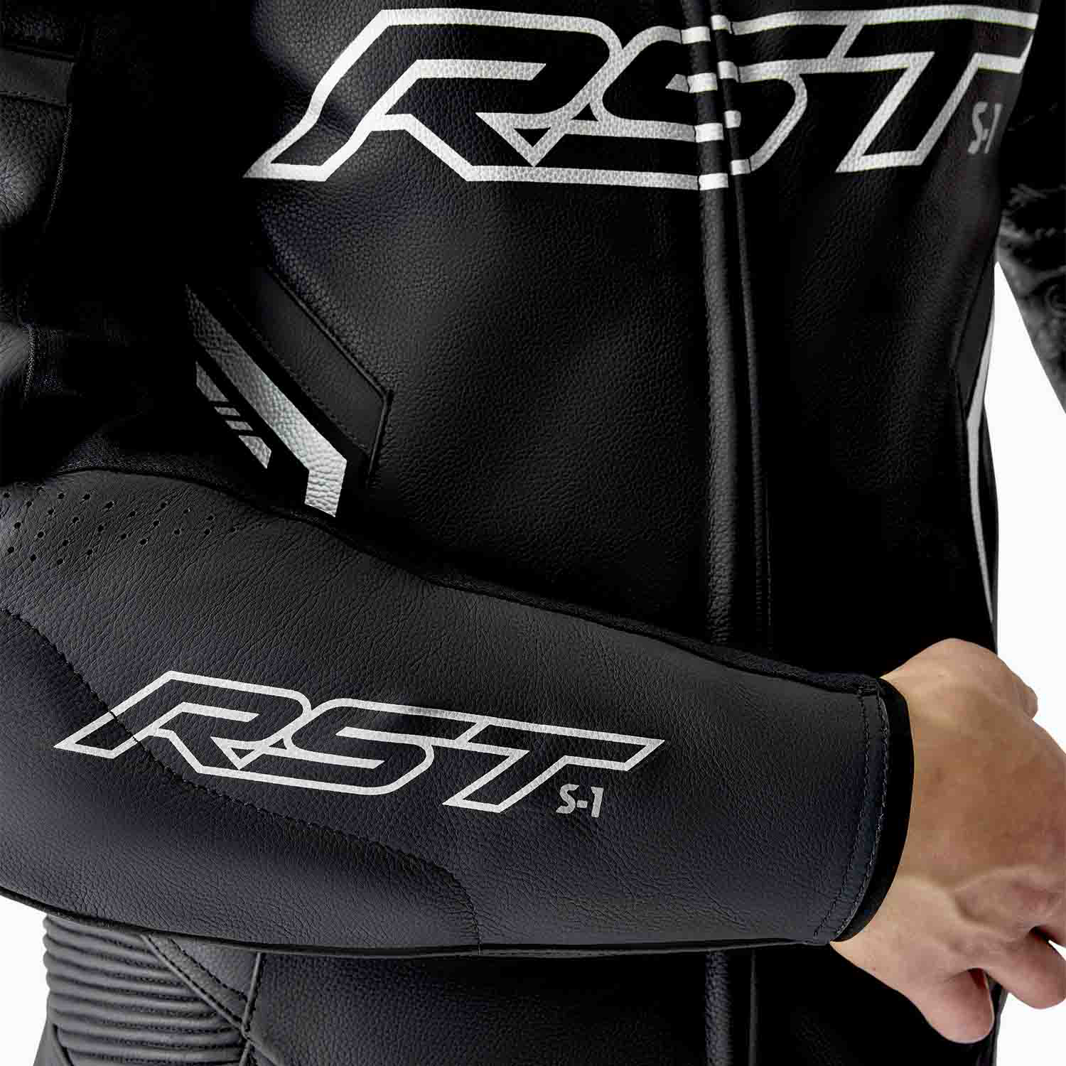 RST S1 D3O One Piece Leather Suit Black / Black / White - FREE UK Shipping, FREE 365 Day Returns | Moto Central