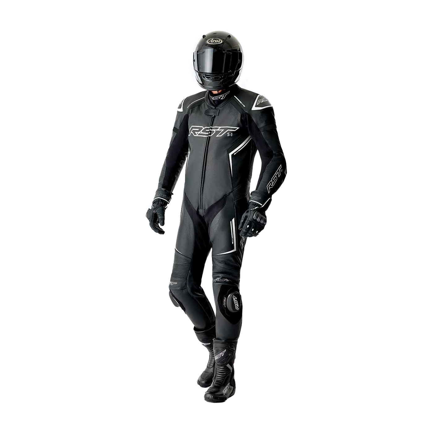 RST S1 D3O One Piece Leather Suit Black / Black / White - FREE UK Shipping, FREE 365 Day Returns | Moto Central