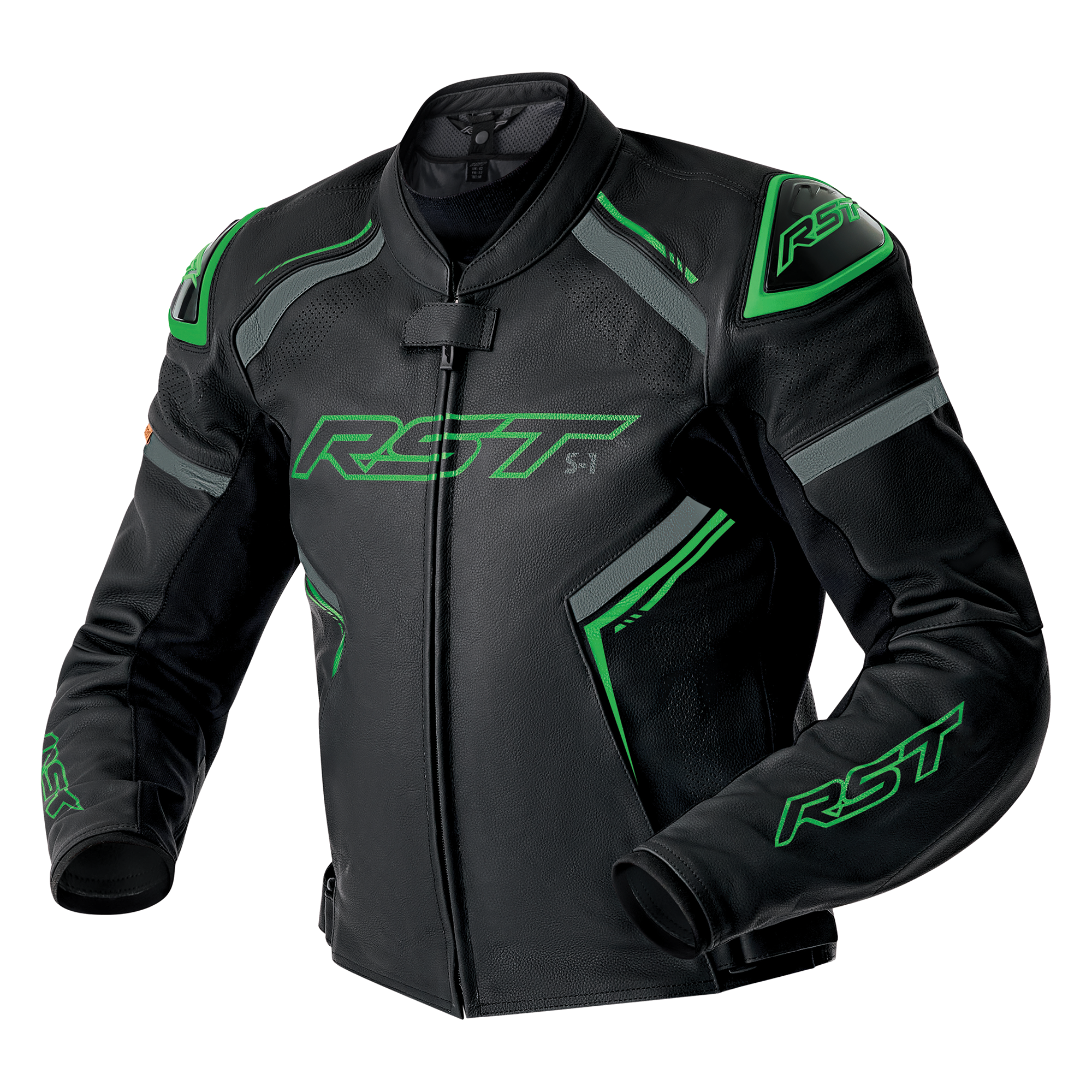 RST S1 D3O Leather Jacket Black / Grey / Fluo Green - FREE UK Shipping, FREE 365 Day Returns | Moto Central
