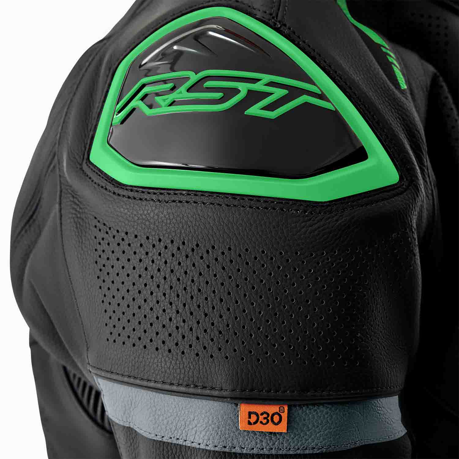 RST S1 D3O Leather Jacket Black / Grey / Fluo Green - FREE UK Shipping, FREE 365 Day Returns | Moto Central