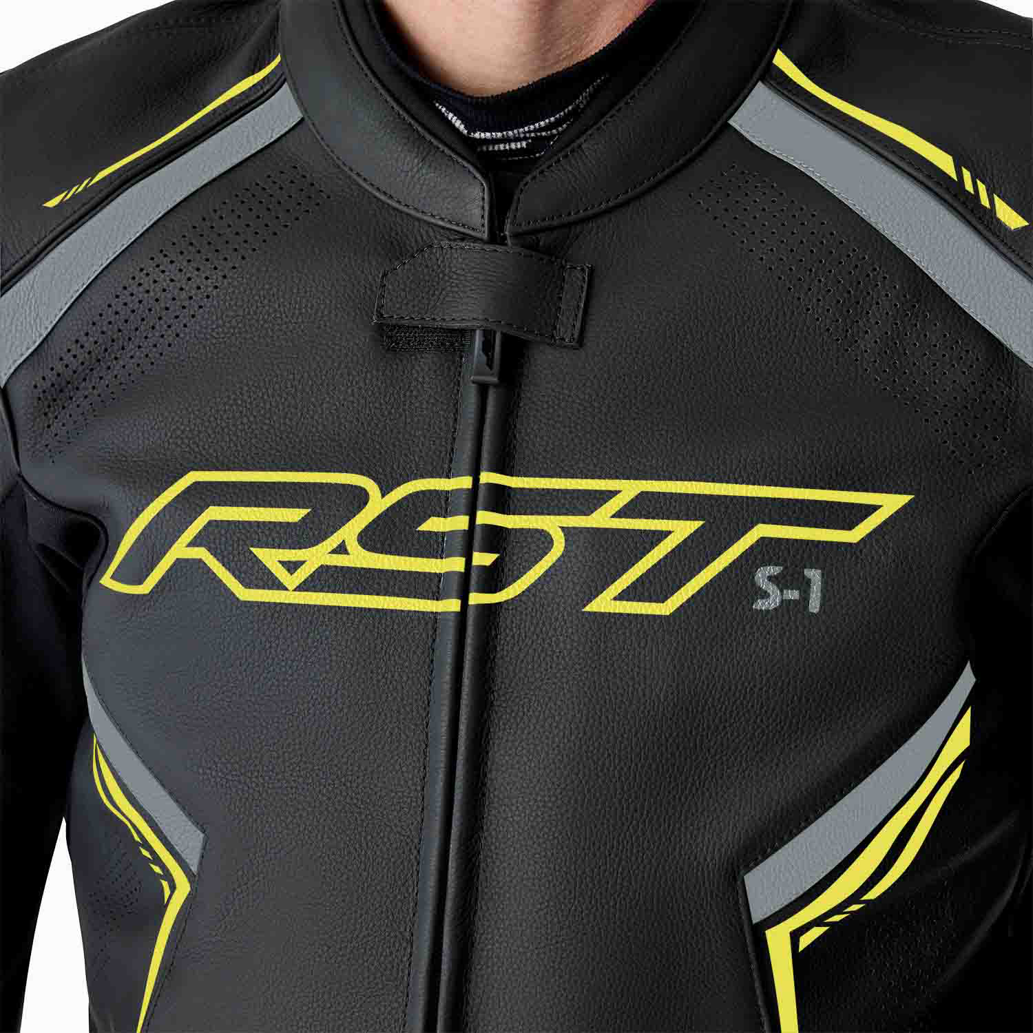 RST S1 D3O Leather Jacket Black / Grey / Fluo Yellow - FREE UK Shipping, FREE 365 Day Returns | Moto Central
