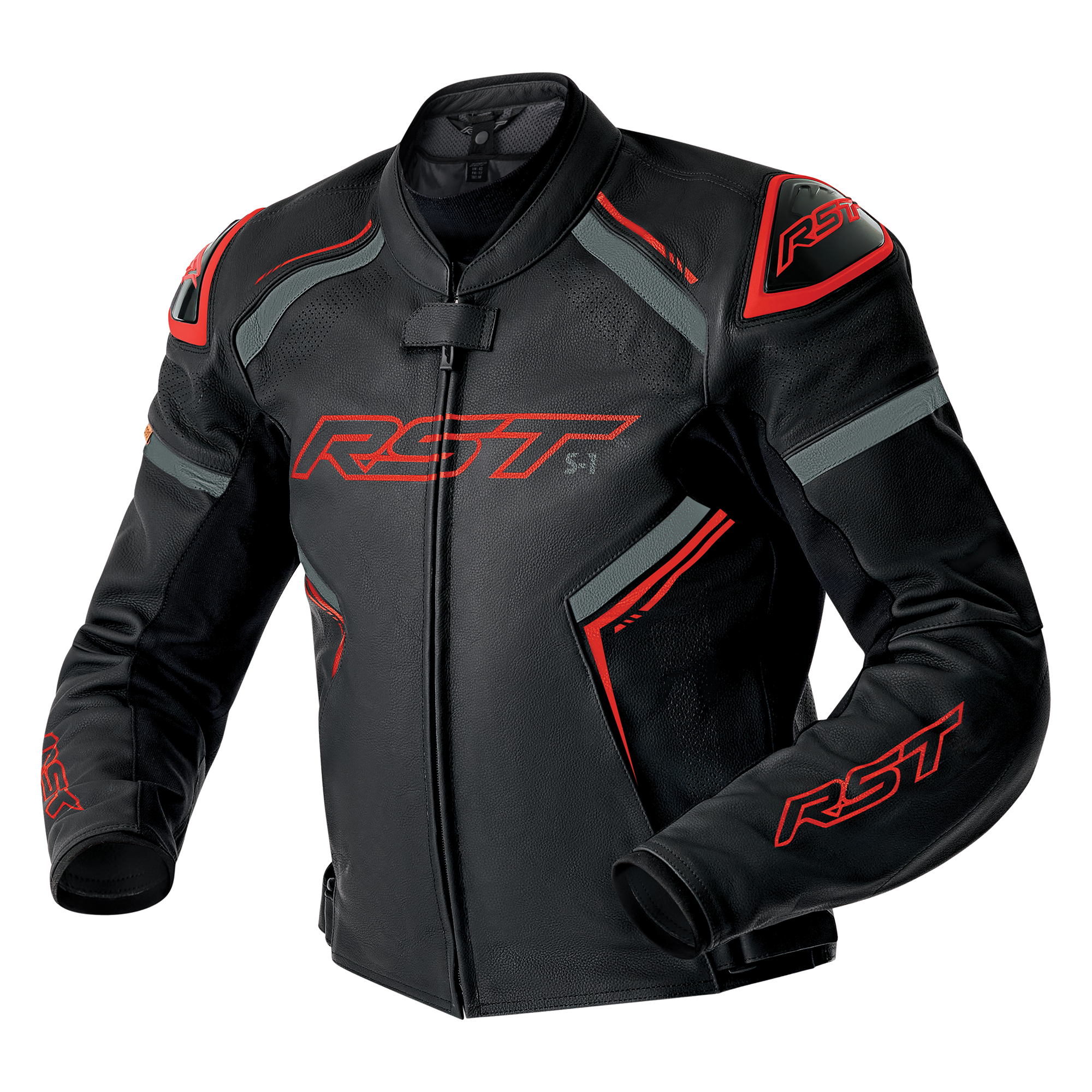 RST S1 D3O Leather Jacket Black / Grey / Red - FREE UK Shipping, FREE 365 Day Returns | Moto Central
