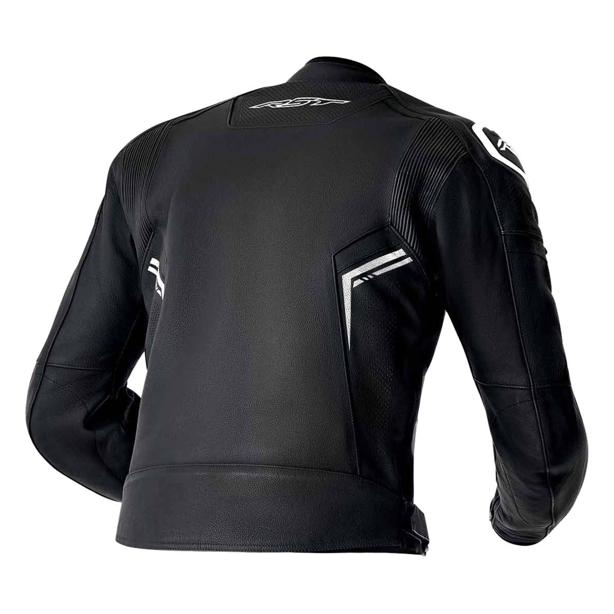 RST S1 D3O Leather Jacket Black / Black / White - rear three-quarter view