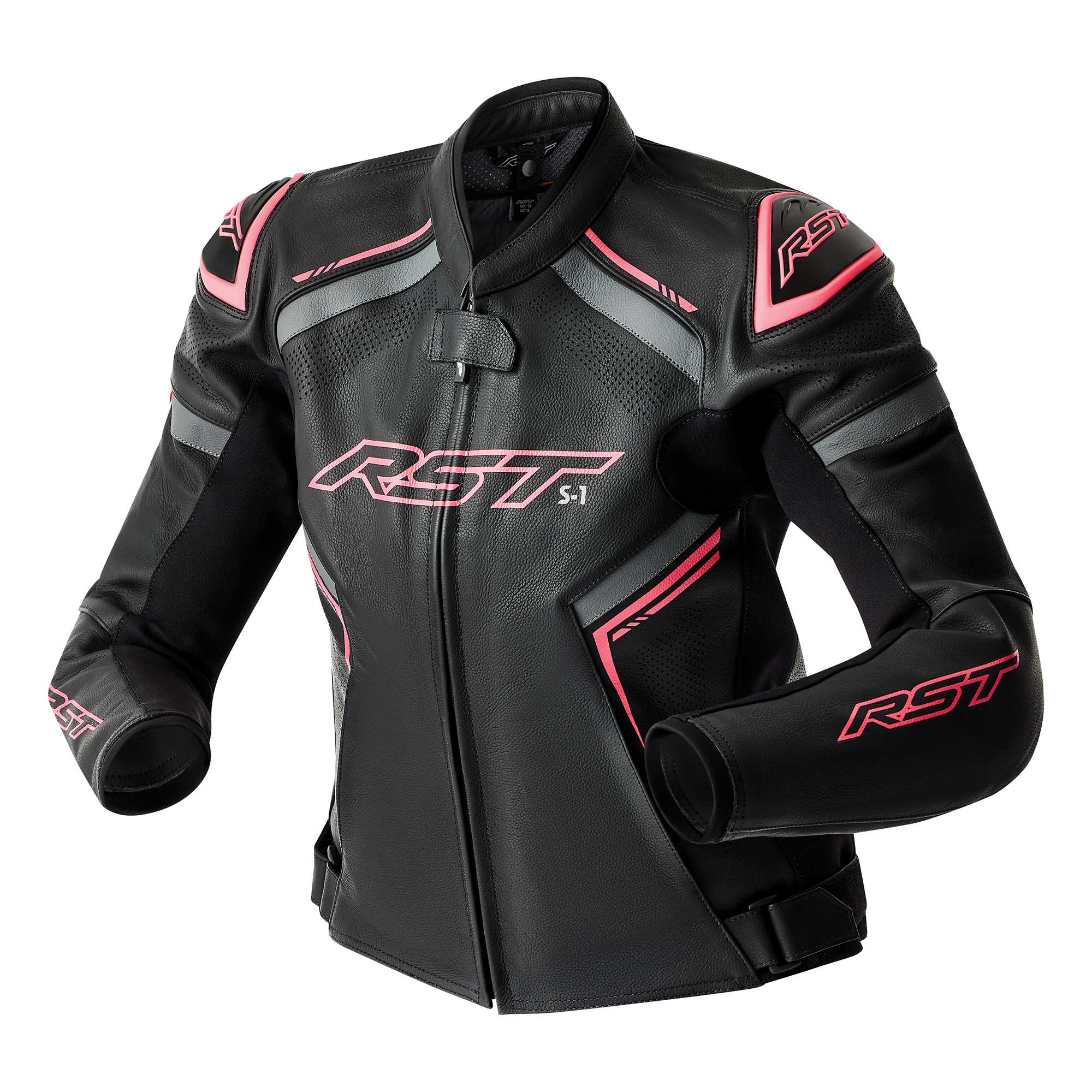 RST S1 D3O Ladies Leather Jacket Black / Fluo Pink - FREE UK Shipping, FREE 365 Day Returns | Moto Central