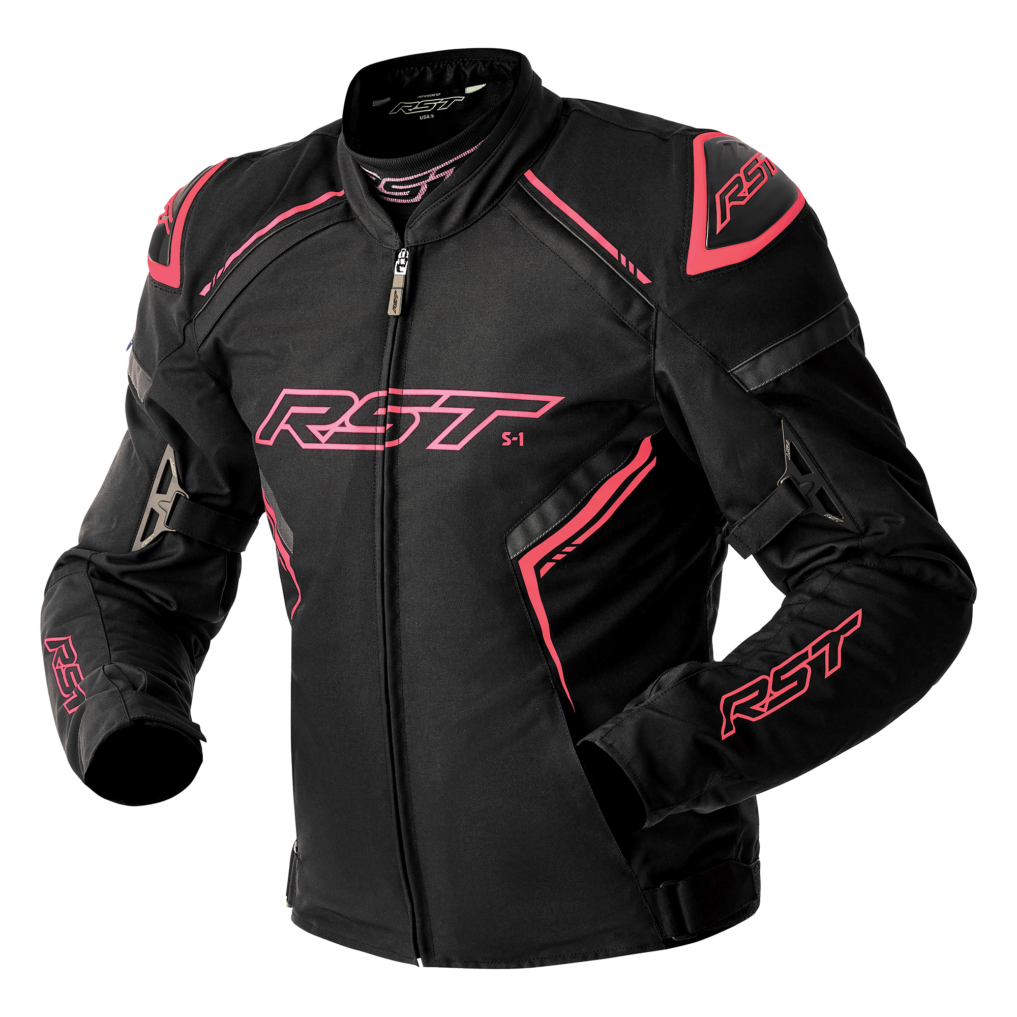 RST S1 D3O Ladies Textile Jacket Black / Fluo Pink - FREE UK Shipping, FREE 365 Day Returns | Moto Central