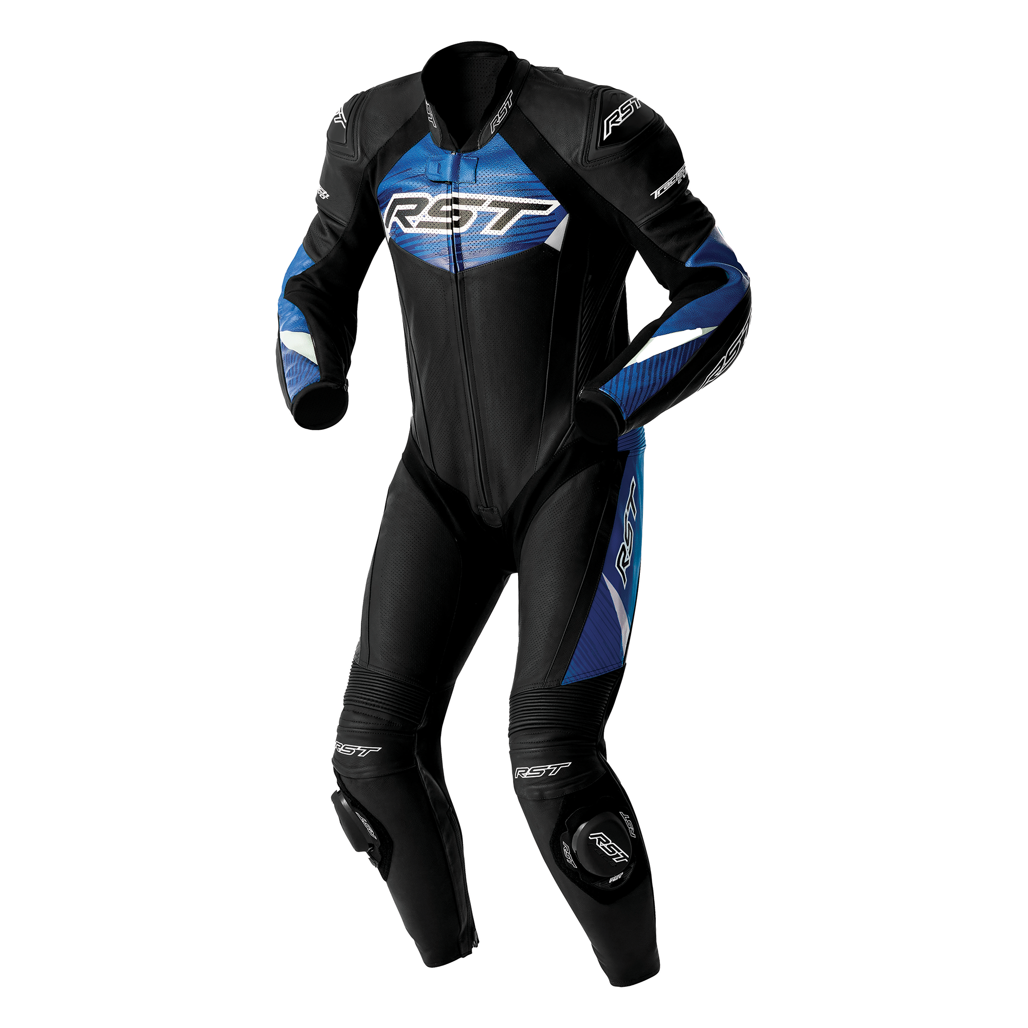 RST Tractech Evo D3O One Piece Leather Suit Black / Blue - FREE UK Shipping, FREE 365 Day Returns | Moto Central