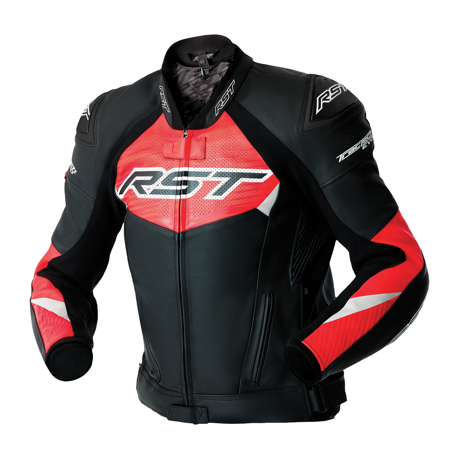 RST Tractech Evo D3O Leather Jacket Black / Fluo Red FREE UK Delivery