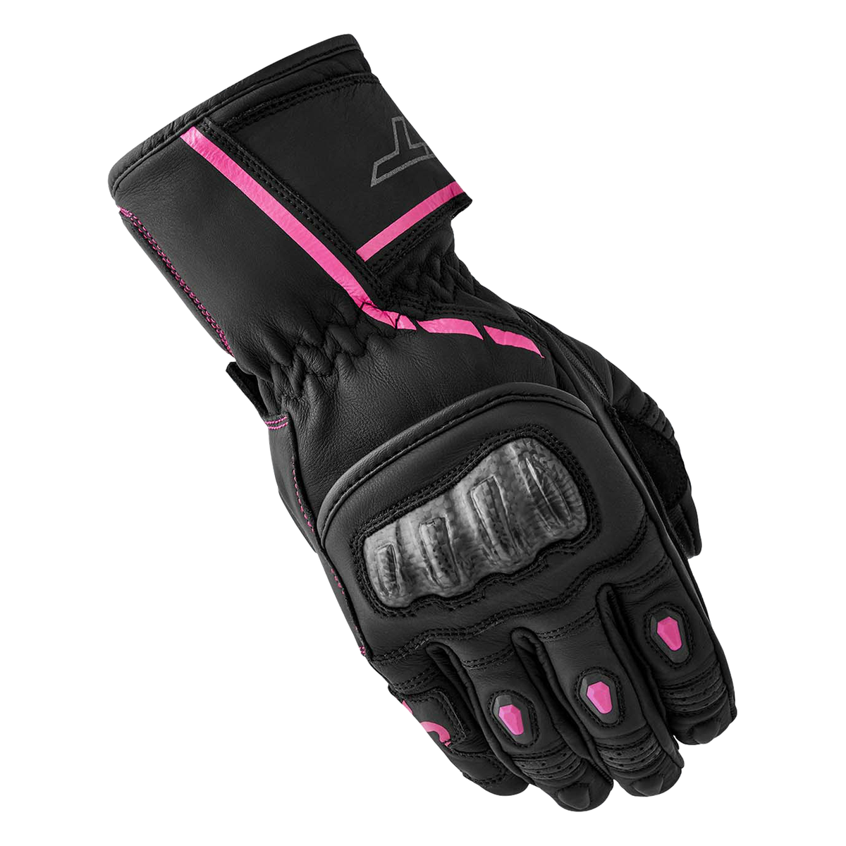 RST S1 Ladies Leather Gloves Black / Fluo Pink back-of-hand view