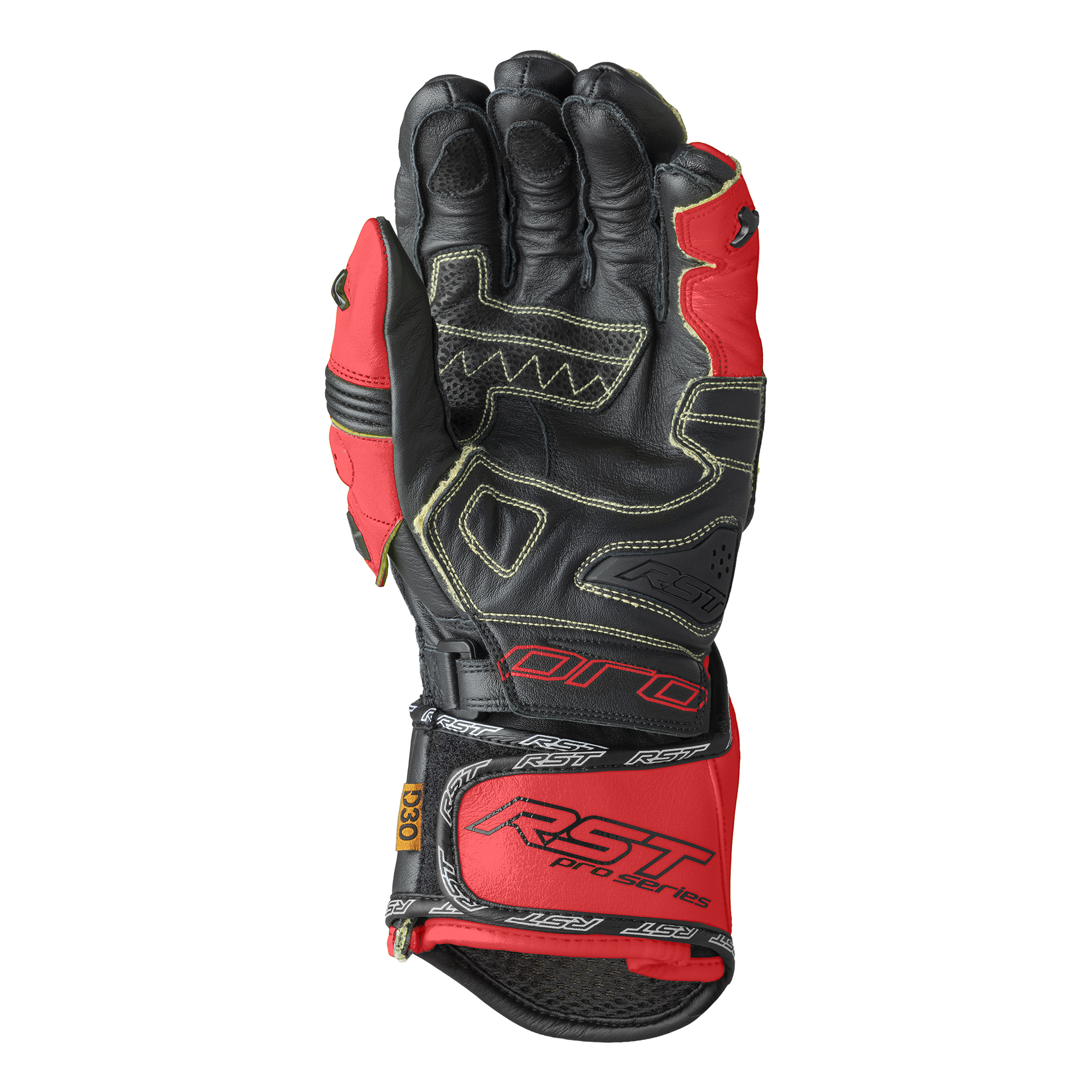 RST Pro Series GP D3O Leather Gloves Black / Fluo Red - FREE UK Shipping, FREE 365 Day Returns | Moto Central