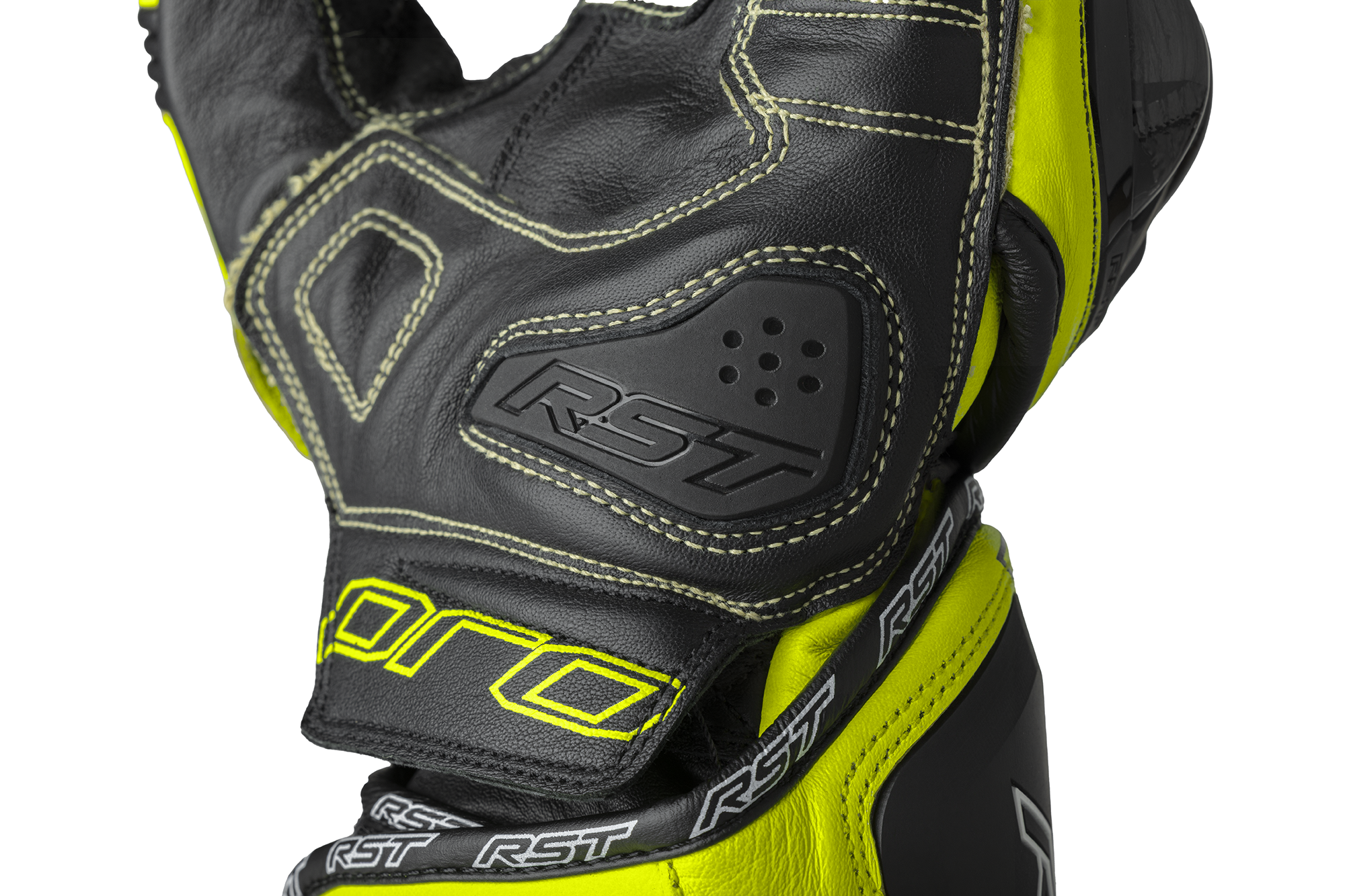 RST Pro Series GP D3O Leather Gloves Black / Fluo Yellow - FREE UK Shipping, FREE 365 Day Returns | Moto Central
