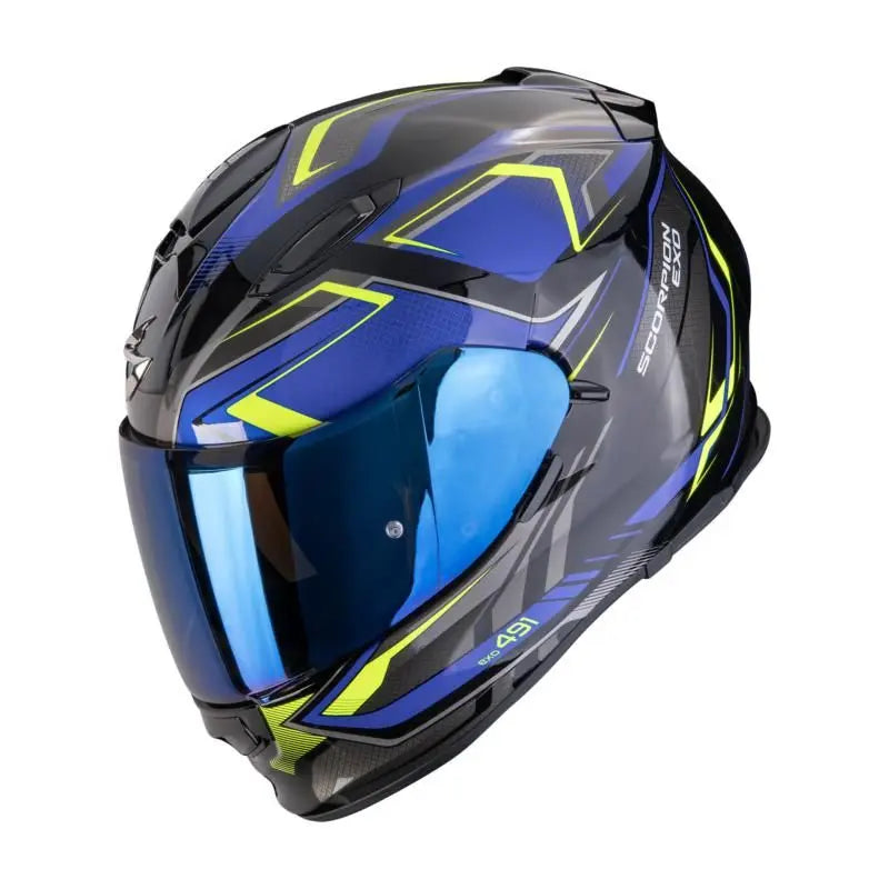 Scorpion EXO 491 Zumo Black / Blue / Neon Yellow FREE UK Delivery, FREE 365 Day Returns | Moto Central