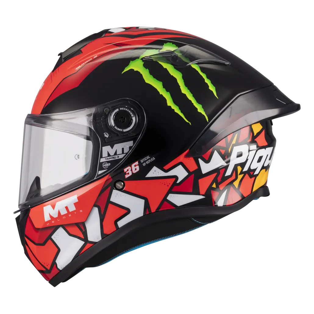 MT Helmets Targo S Piqueras B5 Gloss Red / Black, left-side profile