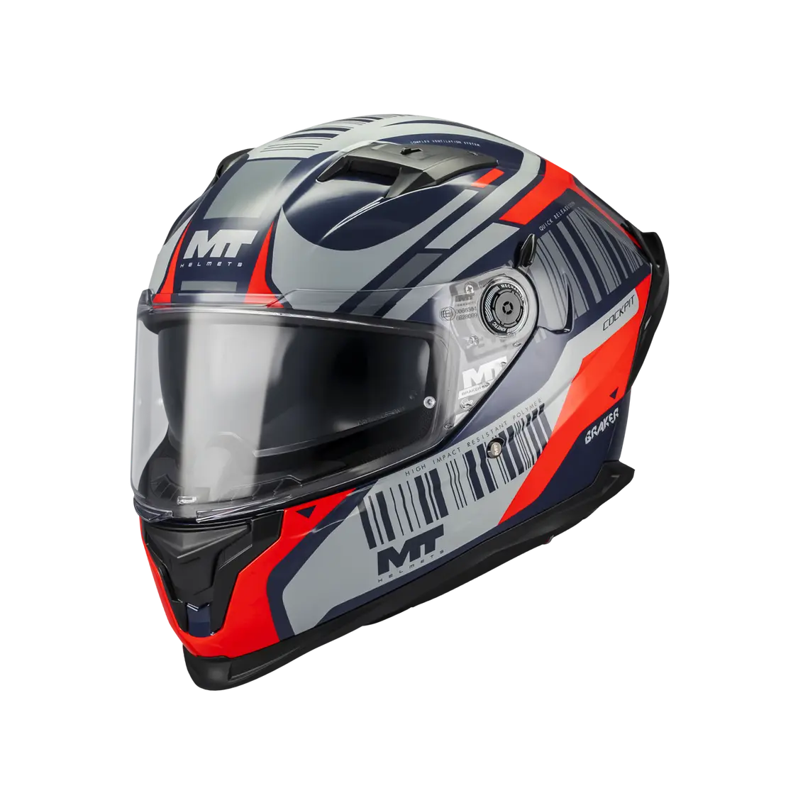 MT Helmet Braker SV Cockpit C5 Gloss Navy / Grey / Red FREE UK Delivery, FREE 365 Day Returns | Moto Central