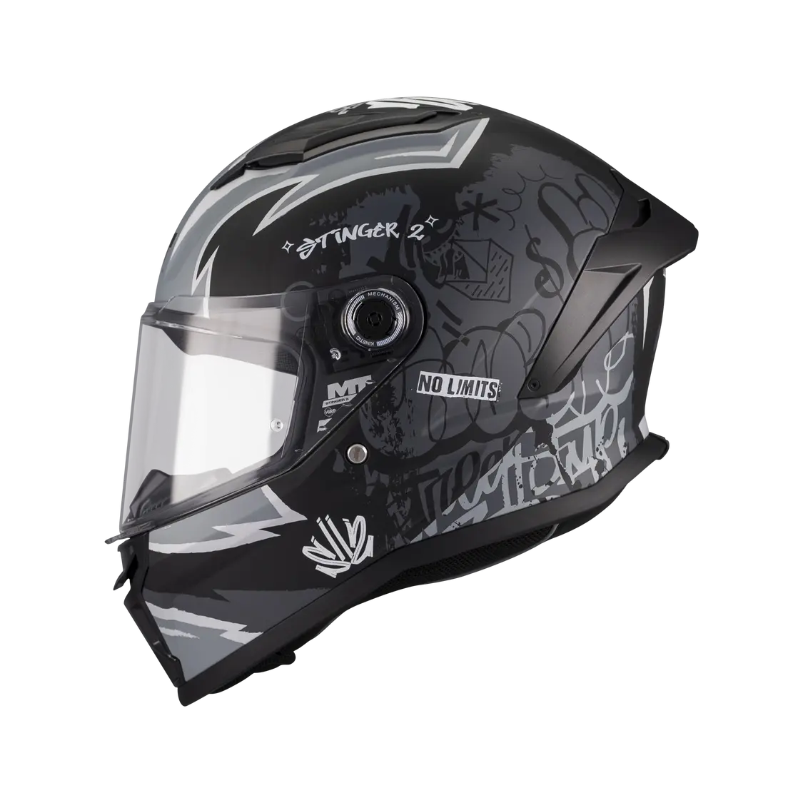 MT Helmet Stinger 2 Youth Tagger B2 Matt Black / Grey FREE UK Delivery, FREE 365 Day Returns | Moto Central