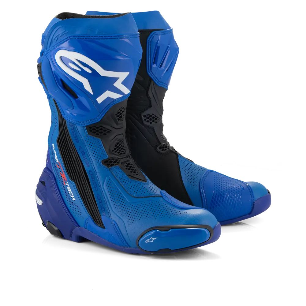 Alpinestars Supertech R Vented Boots Blue / Black – vented motorcycle boots – front three-quarter view