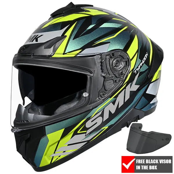 SMK Typhoon Rival GL254C Black / Grey / Fluo Yellow FREE UK Delivery, FREE 365 Day Returns | Moto Central