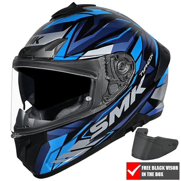 SMK Typhoon Rival GL256 Black / Blue / Light Blue FREE UK Delivery, FREE 365 Day Returns | Moto Central