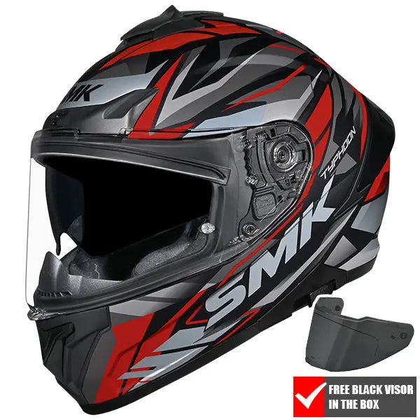SMK Typhoon Rival MA267 Black / Grey / Red FREE UK Delivery, FREE 365 Day Returns | Moto Central