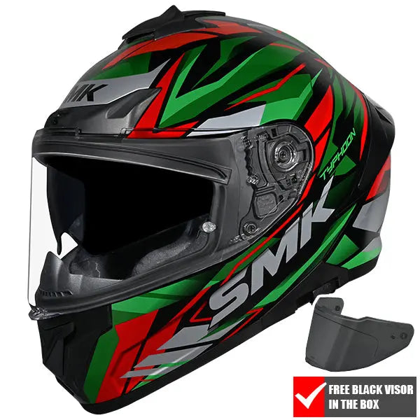 SMK Typhoon Rival GL283 Black / Green / Red FREE UK Delivery, FREE 365 Day Returns | Moto Central