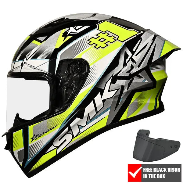 SMK Stellar Sport Uno GL214 Yellow / Grey / Black FREE UK Delivery, FREE 365 Day Returns | Moto Central