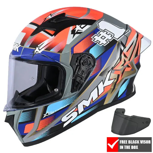 SMK Stellar Sport Uno GL657 Red / Blue / Grey FREE UK Delivery, FREE 365 Day Returns | Moto Central