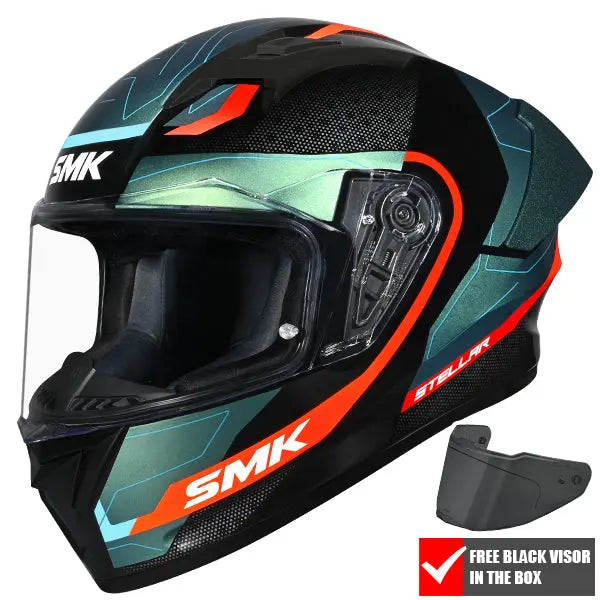 SMK Stellar Sport Flight GL257C Black / Teal / Orange FREE UK Delivery, FREE 365 Day Returns | Moto Central
