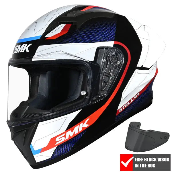 SMK Stellar Sport Flight GL213 Black / White / Blue / Red FREE UK Delivery, FREE 365 Day Returns | Moto Central