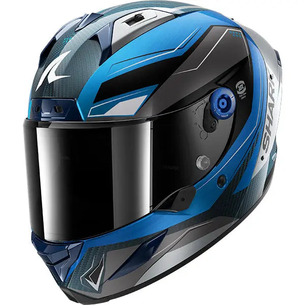 Shark Aeron Mekarium Carbon / Blue / Silver FREE UK Delivery, FREE 365 Day Returns | Moto Central