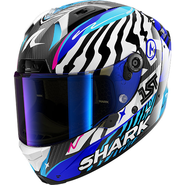 Shark Aeron Speed-Fancy Carbon / White / Blue FREE UK Delivery, FREE 365 Day Returns | Moto Central