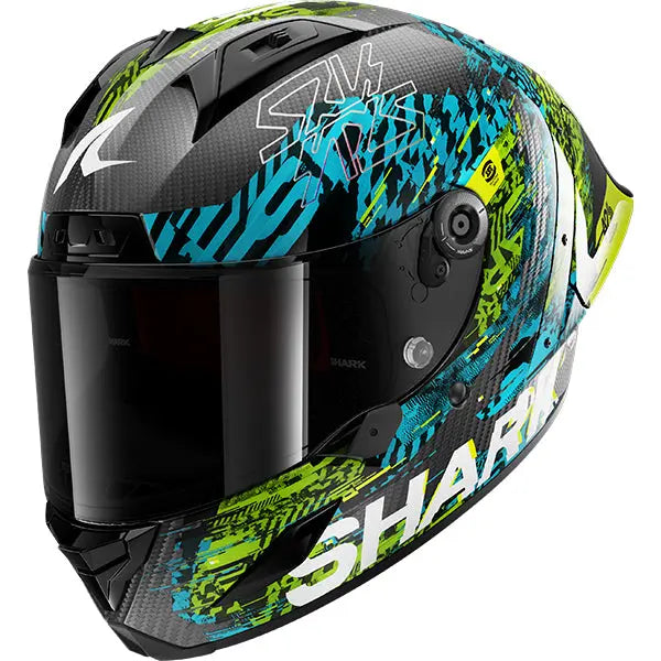 Shark Aeron-GP FIM Speed-VIB Carbon / Blue / Green FREE UK Delivery, FREE 365 Day Returns | Moto Central