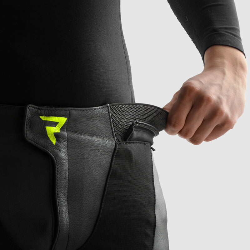 Rebelhorn Inferno Leather Trouser Black / White / Fluo Yellow FREE UK Delivery, FREE 365 Day Returns | Moto Central