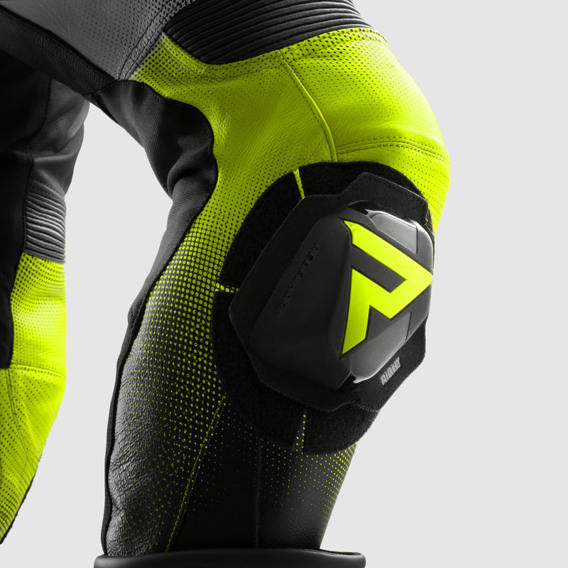 Rebelhorn Inferno Leather Trouser Black / White / Fluo Yellow FREE UK Delivery, FREE 365 Day Returns | Moto Central