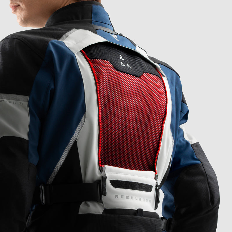 Rebelhorn Hardy 3.0 Textile Jacket Blue / Grey / Red FREE UK Delivery, FREE 365 Day Returns | Moto Central
