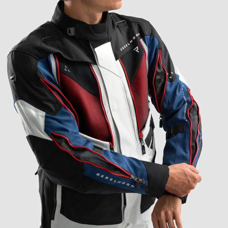 Rebelhorn Hardy 3.0 Textile Jacket Blue / Grey / Red FREE UK Delivery, FREE 365 Day Returns | Moto Central