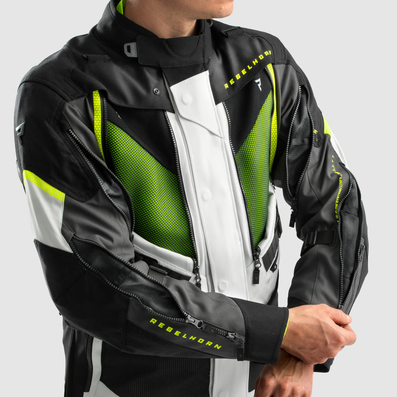 Rebelhorn Hardy 3.0 Textile Jacket Black / Light Grey / Fluo Yellow FREE UK Delivery, FREE 365 Day Returns | Moto Central